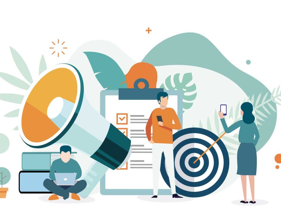 colorful collage of marketing items