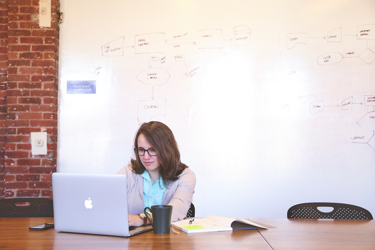 A woman working in an office room