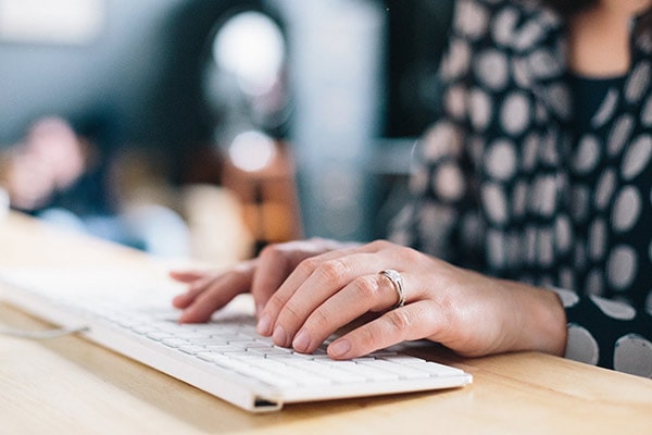 A woman typing