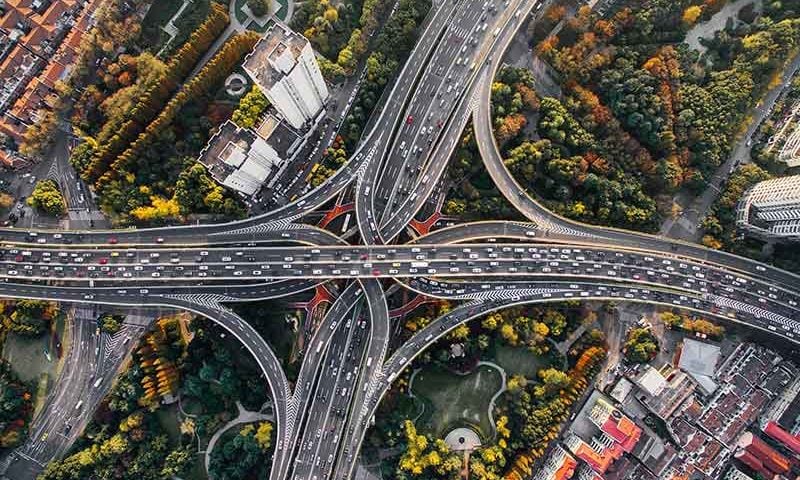 Bird eye view on a road junction