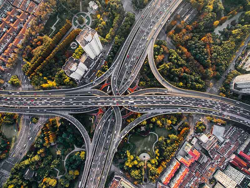 Bird eye view on a road junction