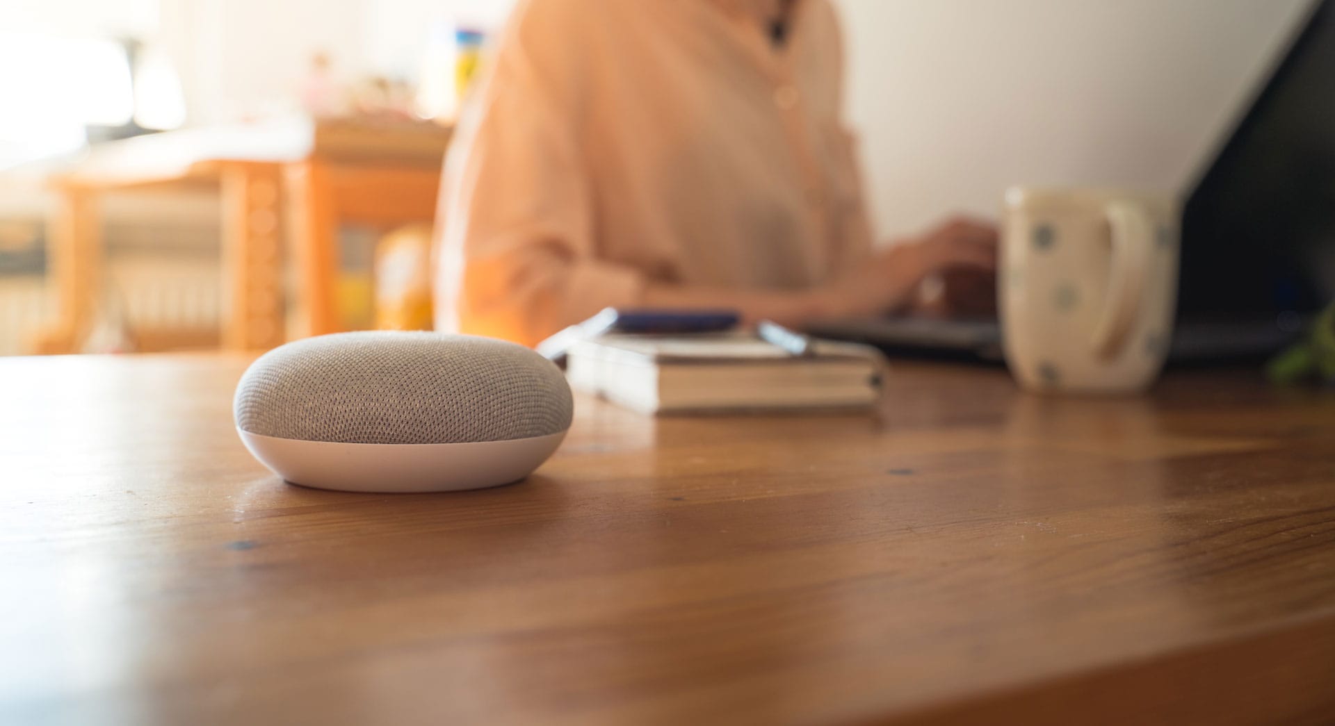 A speaker on a desk