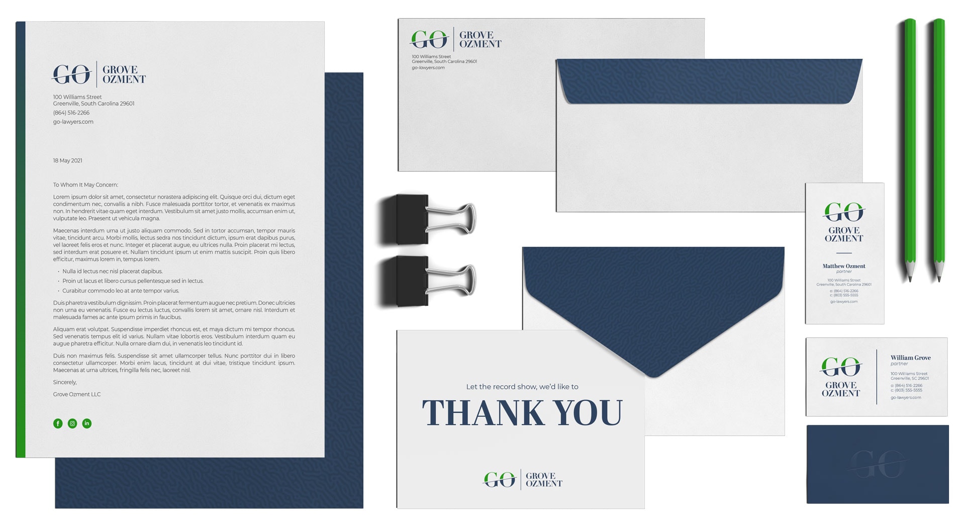 Grove Ozment stationary branding mockup